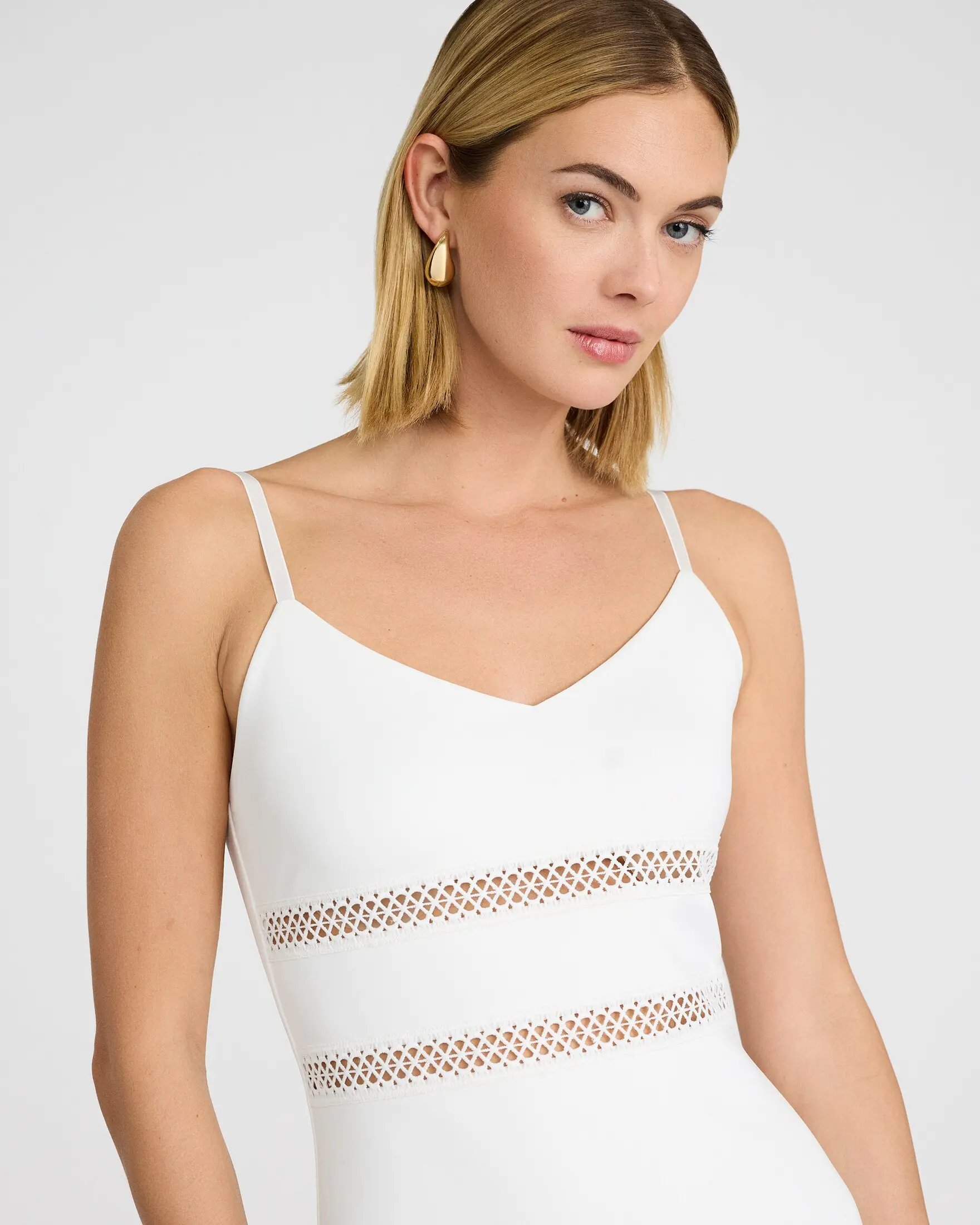 EXPRESS x bebe Scuba Lace Insert V-Neck Midi Sheath Dress - TikTok Shop