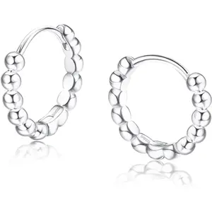 MILACOLATO 925 Sterling Silver Huggie Hoop Earrings Dainty Beaded Hoop Earrings Silver Huggie Earrings Small Hoop Earrings for Women