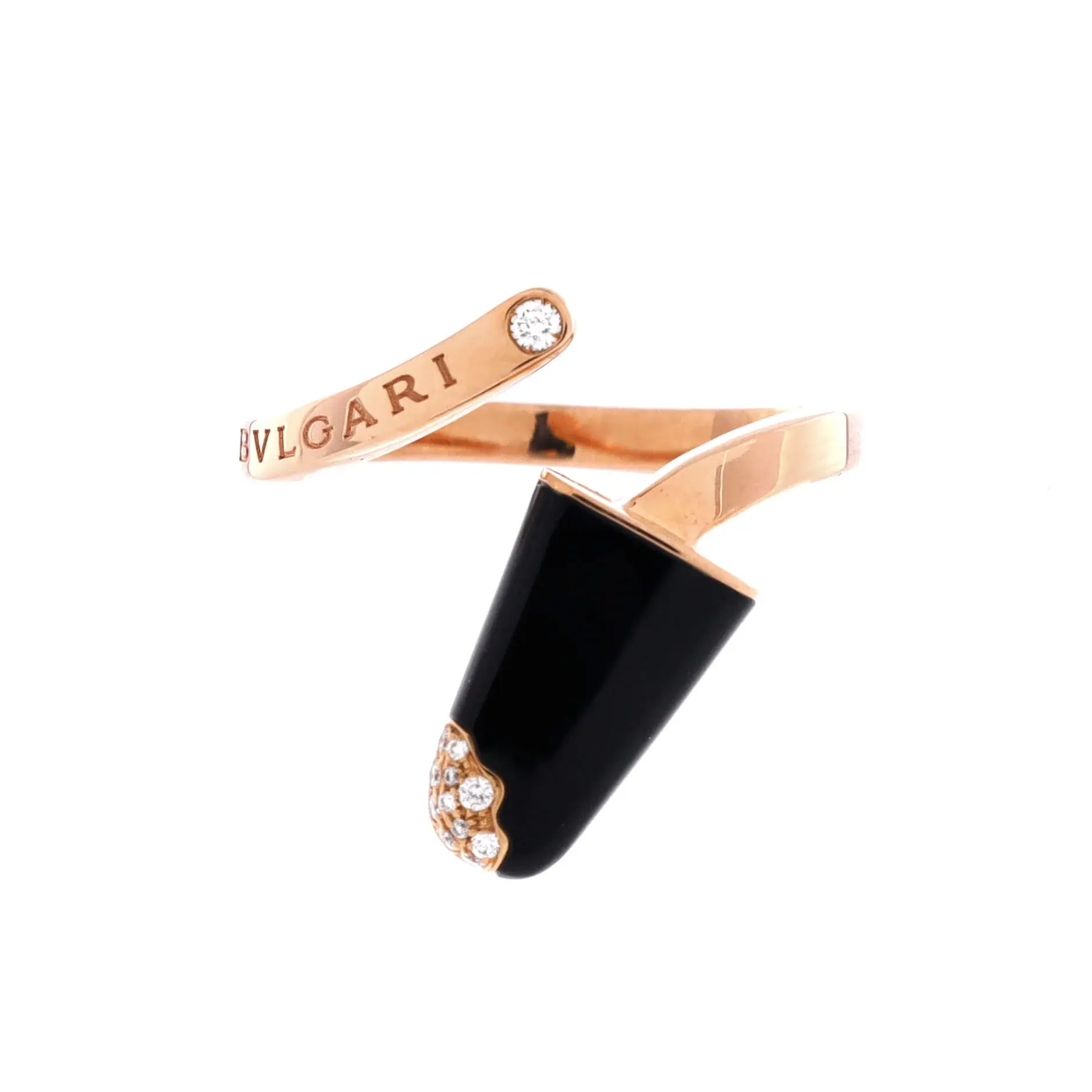 Pre-owned Bvlgari Gelati Ring 18K Rose Gold with Onyx and Diamonds by Rebag