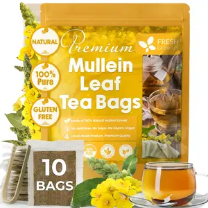 【FreshDrinkUS】 Premium 10 Mullein Leaf Tea Bags, 100% Natural & Pure from Mullein Leaves. Loose Leaf Mullein Herbal Tea. Made with Natural Material Tea Bags. No Sugar, No Caffeine, No Gluten, Vegan