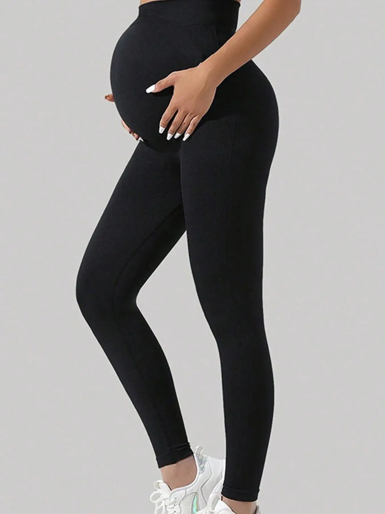 Solid High Waist Maternity Leggings, Casual Basic Comfy Breathable Skinny Pants for All Seasons, Maternity Bottoms for Pregnant Woman