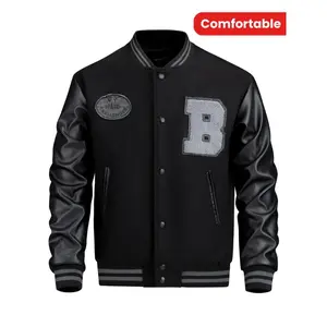 Stylish Men's Varsity Jacket - Embroidered Button-Up Baseball Jacket with Multiple Pockets, Comfortable Fit, Soft Fleece Lining, and Durable Outerwear for Casual Daily Wear