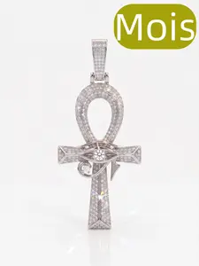 ③①SPACEICE Iced Out 50mm with Moissanite Ankh Cross Pendant with Eye of Horus,Hip Hop Egyptian Charm Necklace Pendant for Men