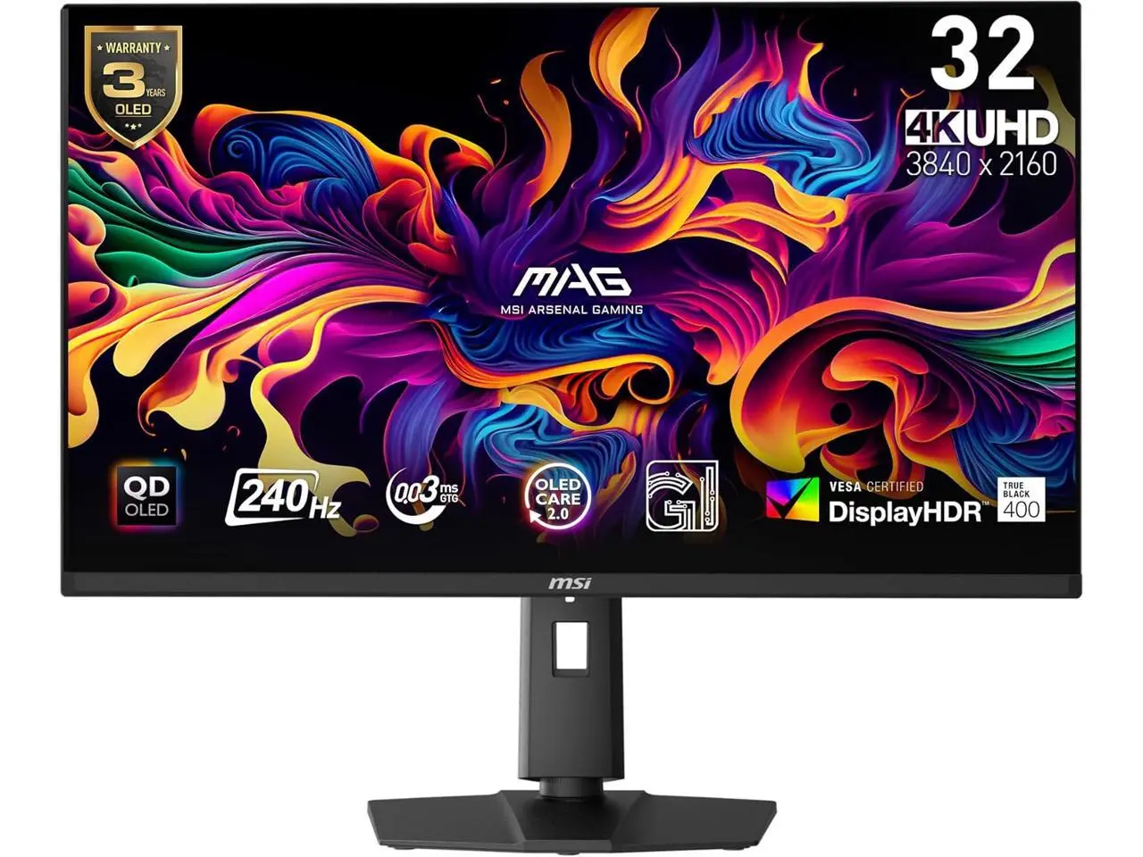 MSI MAG 321UPX QD-OLED 32" 16:9, QD-OLED Gaming Monitor, 240Hz 0.03ms, 3840 x 2160 (UHD), Height Adjustable Arm