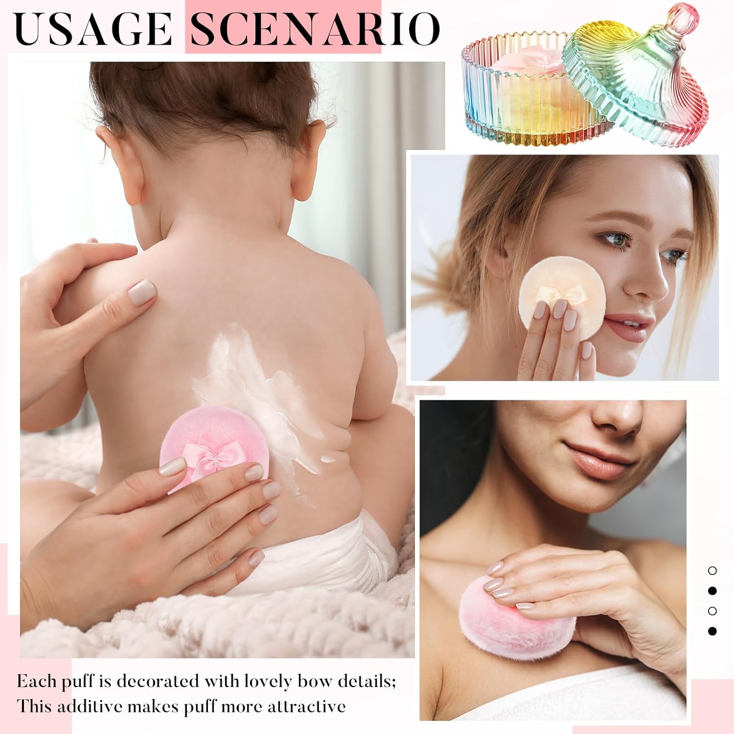 Body Powder Puff and Container, Soft Powder Puff,Glass Box for Dust Puff,Powder Puff for Body Powder,Powder Puff Wet Dry Makeup,Powder Applicator With Case for Dusting Powder Bottles Organiser Canister