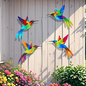 4pcs Metal Hummingbird Wall Art Decor, Colorful Outdoor & Indoor Decoration, Perfect for Balcony, Patio, Fence, Home Decor Gift, Modern Home Decor