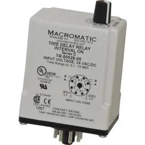Macromatic 8 Pin, Multiple Range DPDT Time Delay Relay 10 Contact Amp, 24 VAC/VDC, Knob TR-50528-05