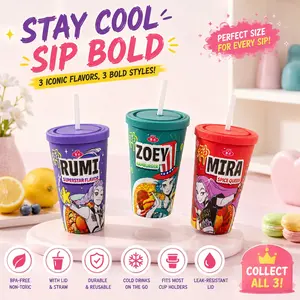 K-Pop Demon Hunter Officially Licensed Girl Straw Tumbler Cup, Drinkware, 475ML Fan Portable Travel Cup with Straw, Rumi Superstar Flavor, Limited Edition, Straw Cup Bottle
