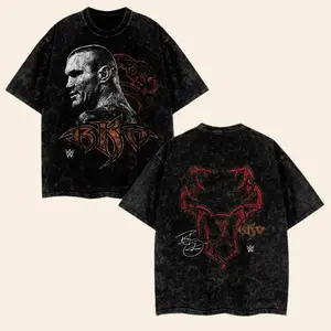 Retro RKO Randy Orton Washed Tee, Grunge Attitude Heavyweight Cotton Shirt, WWE Attitude Era Streetwear Top for Bold Festival Looks Fabric Menswear