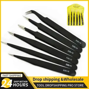 2/6-Piece ESD Anti-Static Precision Tweezers Set – Stainless Steel for Electronics & Soldering