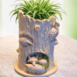 Woodland Tree Stump Planter with Forest Animals