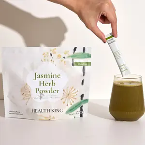Health King Jasmine Herb Powder, 100% Natural Adaptogen Herbal Tea, Caffeine  with L-Theanine, Supports Daily Detox, Focus & Energy, On-the-Go Pack, 28 Single Serve Sticks