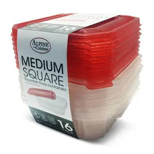 Alpine Cuisine Square Food Storage Containers with 8 Lids & 8 Bodies 16-Pack 25oz (739ml) | A Versatile & Convenient Kitchen Organization Solution | Food Prep Storage Containers - Dishwasher Safe