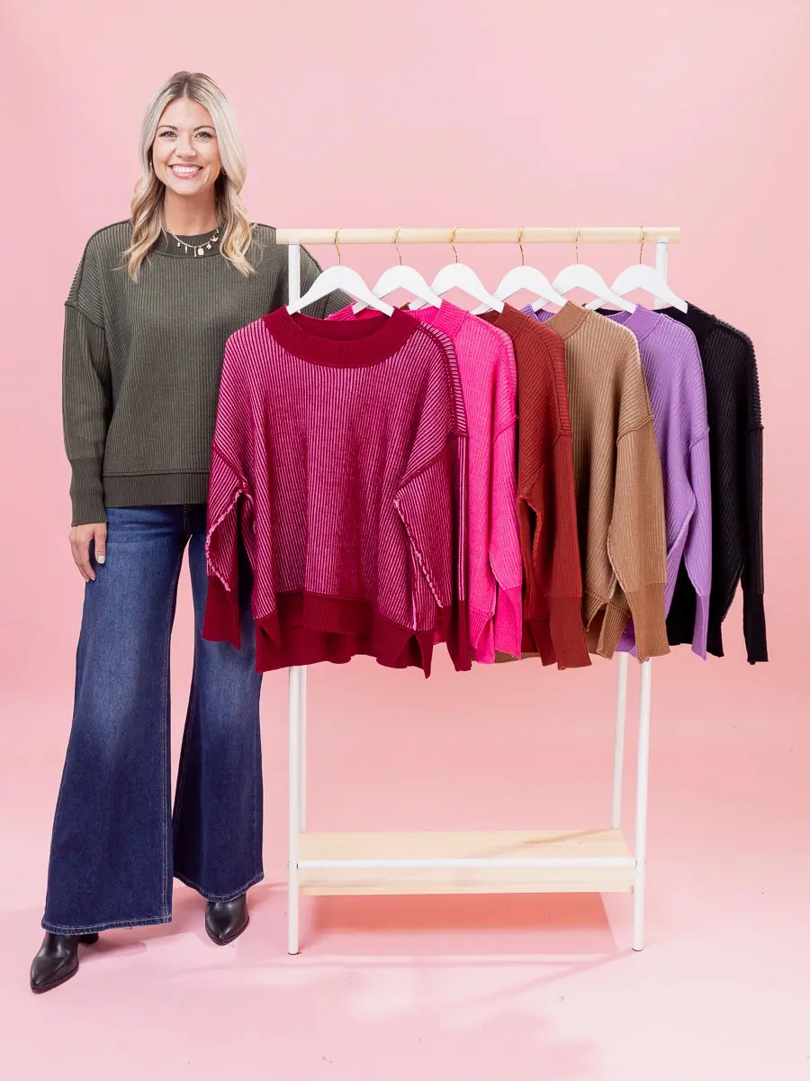 Zenana Exposed Seam Two Tone Sweater | S/M-L/XL