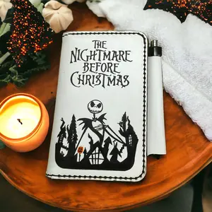 The Nightmare Before Christmas Themed Italian Leather Field Notebook - Hand Crafted