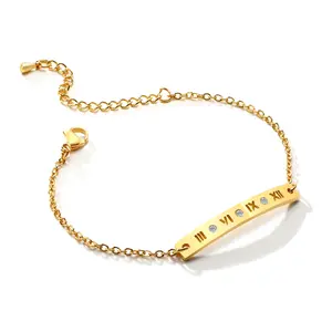 OIDEA Roman Numeral Bracelet for Women, Stainless Steel Rhinestone Diamond Curved Bar Chain, Dainty Wristband Gift