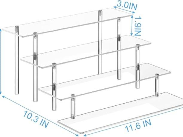 New Deal - 4 Tier Acrylic Perfume Organizer Stand Clear Display Risers for Perfume Cologne Cosmetic Skincare Funko POP Dessert Cupcake Stand Holder 11.6 IN Long 3.0 IN Wide 5.8 IN Total Height