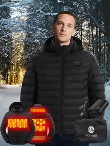 【Includes Power Bank】Norwell Heated Hoodie Jacket with 7.4V/3A 5000mAh Battery Pack Dual Control 5 Heat Zones LED Waterproof Comfort Basic Winter Clothes Men Plus Size Women's Clothing 100% Polyester Fiber Long Sleeve