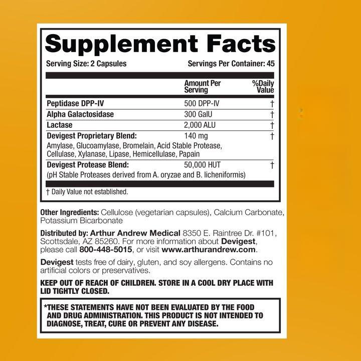 Arthur Andrew Medical Devigest ADS Advanced Digestive Support for Lactose Intolerance & Casein Sensitivities Vegan Non-GMO