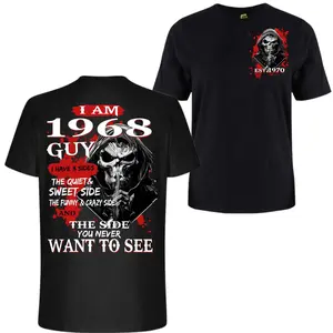 Vintage I am 1968 Generation X Skull 2 Side T-shirt, CustomShirt, Gen X 1965-1980 Fabric Fit Top Casual Fashion