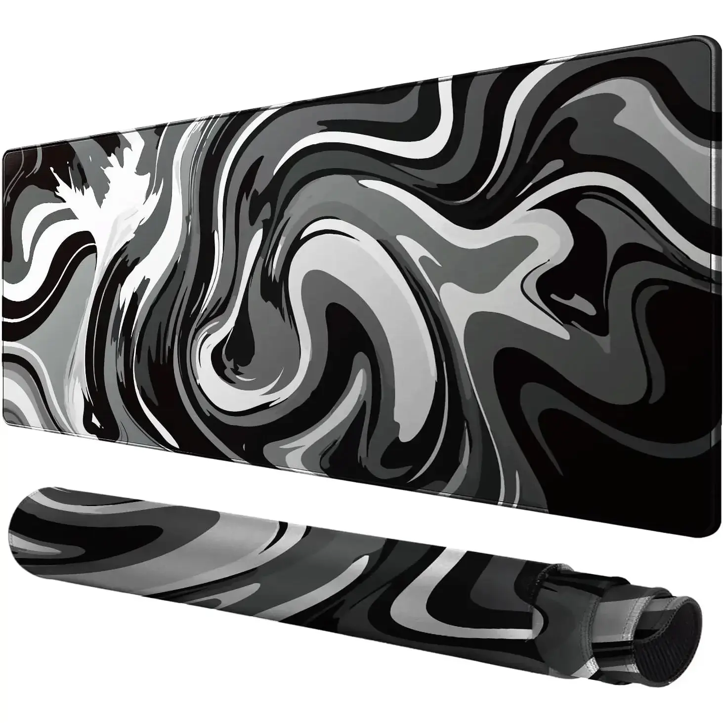 XL Size Gaming Mousepad - Large Extended Cloth Mouse Pad (31.5x15.8"), Stitched Edges, Anti-Slip Rubber Base, Ink Liquid Wave Design, Water Resistant, Easy to Clean, for Home Office Desk Keyboard & Mouse Everyday Use