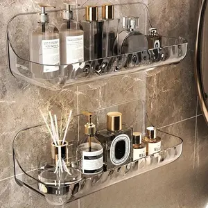 1 Acrylic Wall Mounted Storage Rack, Transparent No Drill Design for Bathroom and Cosmetic Organization, Easy To Install with Minimalistic Style, Bathroom Accessories Organizer