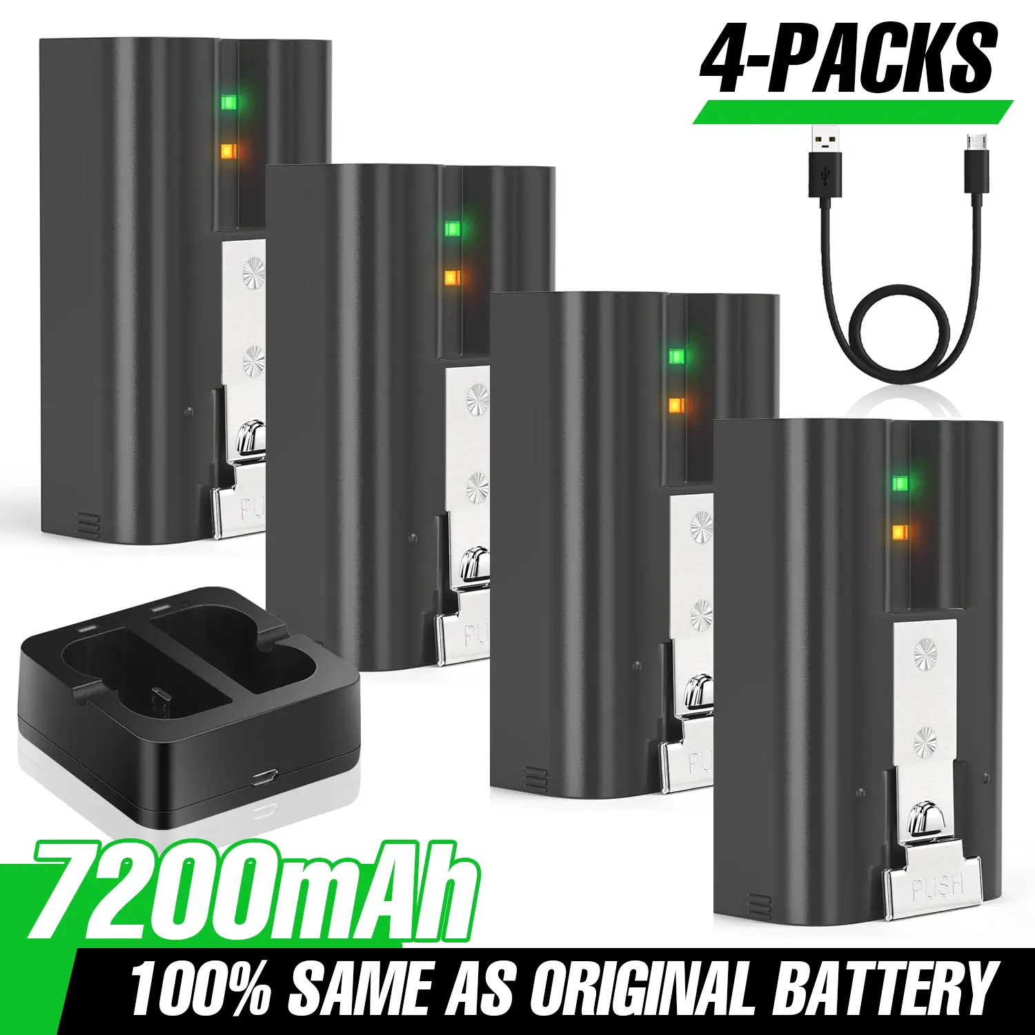 2-Pack 7200mAh Wireless Rechargeable Battery for Ring Doorbell 2/3/3 Plus/4 & Cams - High-Capacity Li-Ion, Long Lasting, Safe & Certified