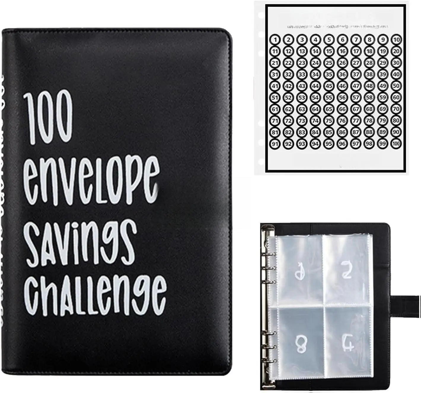 100 Envelopes Money Saving Challenge, 100 Envelope Challenge Binder, Easy and Fun Way to Save $5,050, Savings Challenges Budget Book Binder with Cash Envelopes for Office,Home,School (Black)