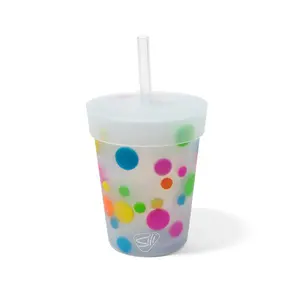 Silipint 8oz Kids Polka Dot Silicone Straw Tumbler – Premium LFGB-Certified, 100% Food-Grade Colorful Drinkware – Unbreakable, BPA-Free, Dishwasher Safe, Reusable Non-Toxic Portable Cup – Perfect for Kids & Parents at Home, School, Bottle Lid