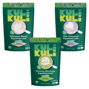 KULI KULI Superfood Lattes - Variety Pack - Strawberries & Creme, Ube Coconut, Matcha Moringa - Coffee Alternative with Zero Caffeine and <1g of Sugar