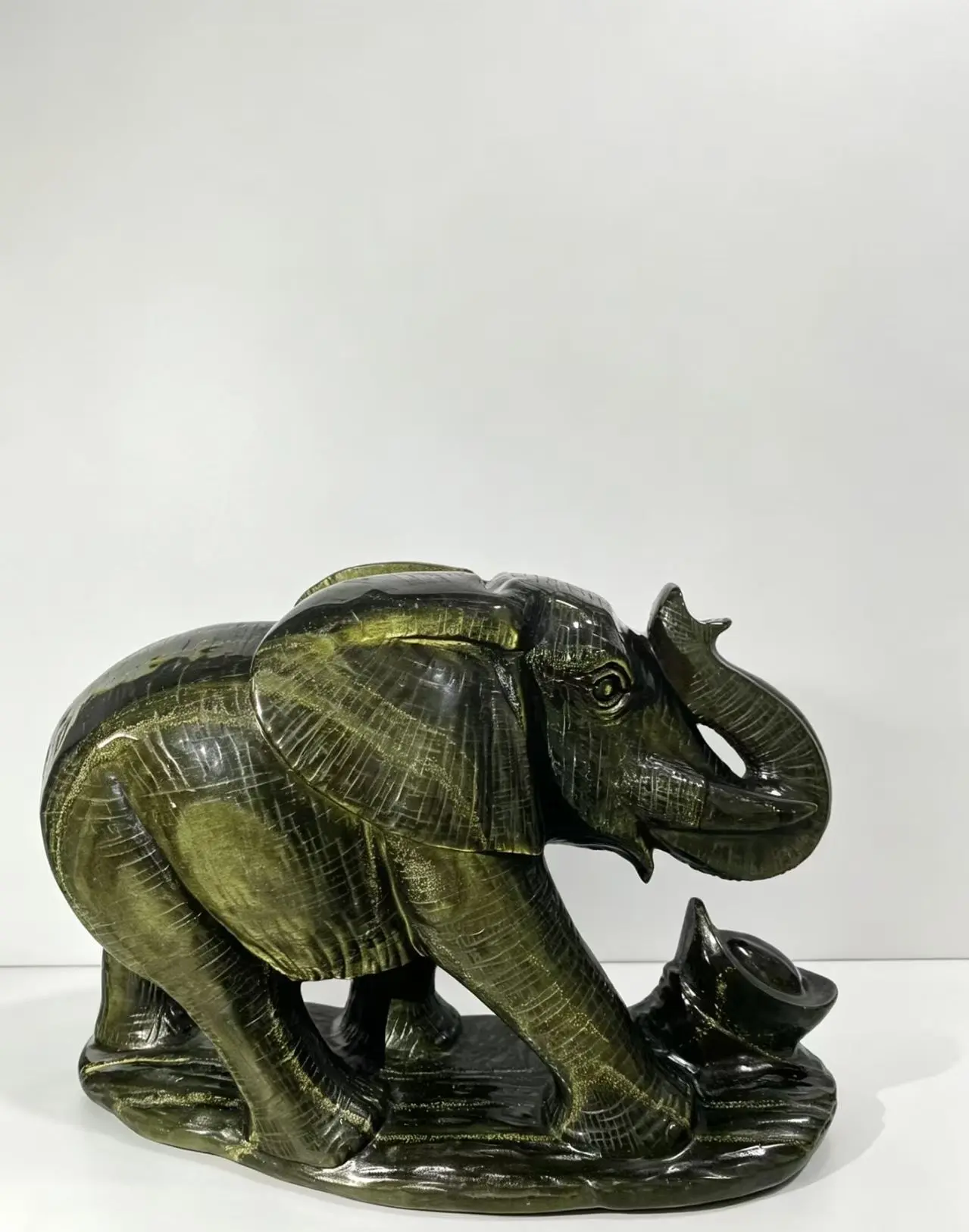 Natural Golden Obsidian Elephant Hand Carved Crystal Statue Home Decor Ornament