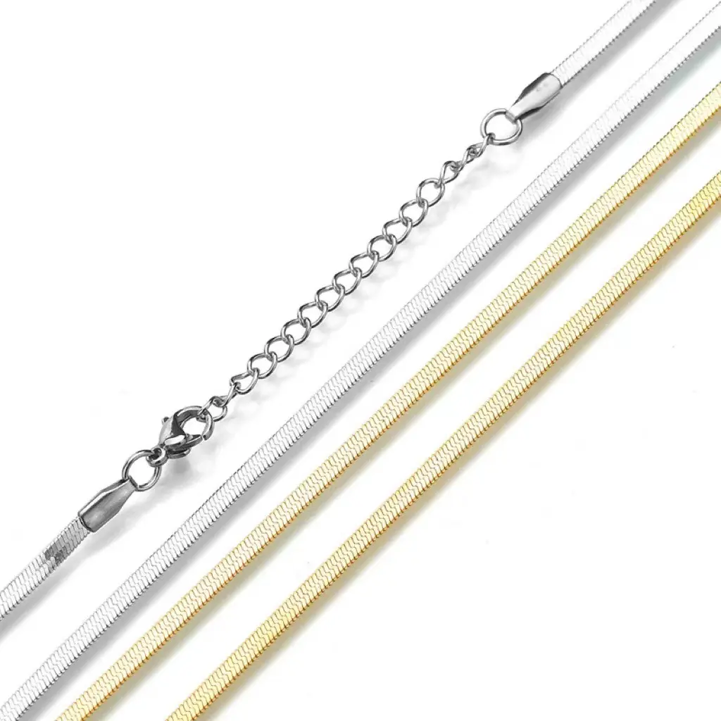 Flat Herringbone Snake Chain Necklace - Gold Silver Thin Choker Necklace For Women