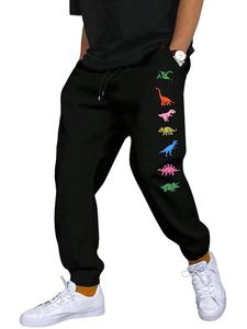 men's dinosaur print pocket drawstring waist sweatpants, summer outfits, regular fit casual soft streetwear jogger pants for outdoor daily wear, men's trousers for all seasons, relaxed fit pants, streetwear joggers