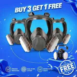Full Face Reusable Respirator with Large Lens, Speaking Diaphragm and Push Button Seal Check, Painting, Sanding, Chemical Clean-up, Sawing,