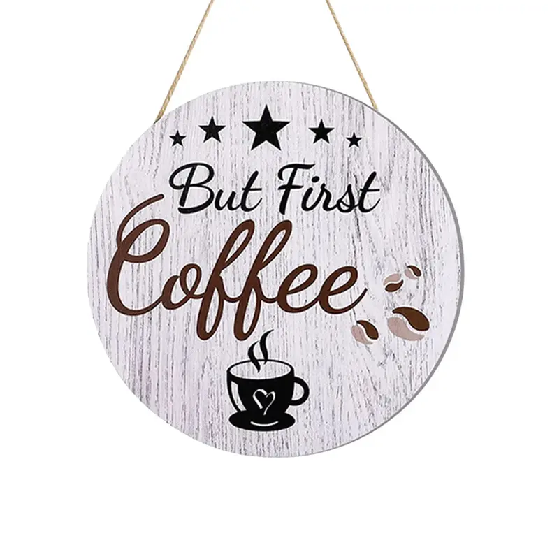 Bcfsvew Round Hanging Coffee Shop Slogan Decoration Painting Wall Decoration Wooden Listing Gift for Cat Lovers
