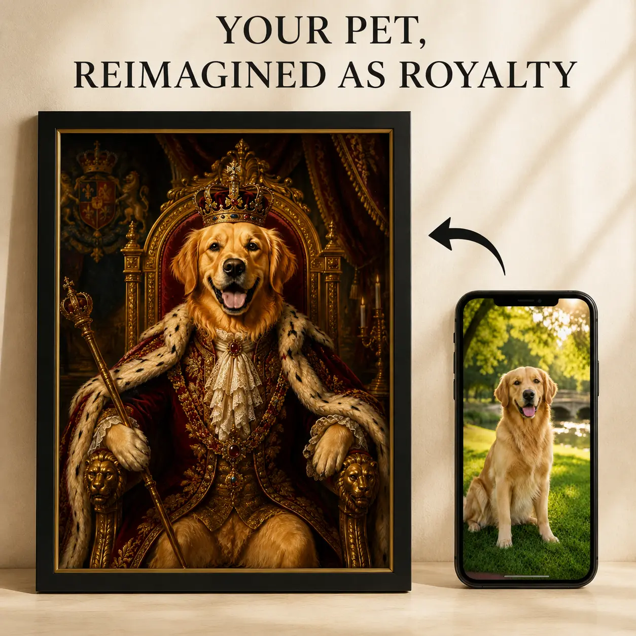 Custom Golden Retriever Portrait Canvas, Personalized Dog Painting From Photo, Royal Pet Wall Art, Unique Dog Mom Gift