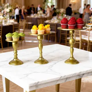 The appearance of the dessert table at the party features a 3-piece set of metal circular cake stands, arranged separately to fill the entire table. The wedding afternoon tea on the day of the wedding is absolutely stunning.  AI·