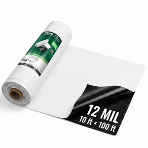 【SummerFinds】VEVOR 12 Mil Plastic Sheeting 10' x 100' Heavy Duty Thick Polyethylene Roll, Plastic Drop Cloth Painters Tarp, Polyethylene Covering for Crawl Space Vapor Barrier, Weed Control, Garden, Black & White