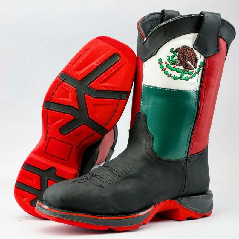 Black MEXICO Flag Leather Work Boots - Composite Toe Black MEXICO Flag Leather Work Boots - Composite Toe