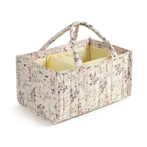 PANGDUBE Floral Diaper Caddy Organizer, Stylish Nursery Storage Basket, Multifunctional Diaper Bag, Gift for Baby Shower, Baby Registry Must Have, Newborn Essentials, Pastoral Daisy, Travel