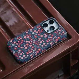 This 2-in-1 phone case features a deep blue floral pattern and is sturdy and durable. Its dual-layer design provides both durability and drop protection. It is compatible with iPhone 17/16/15/14/13/12/11 Pro Max/Plus/Pro and Samsung Galaxy S25/S24/S23
