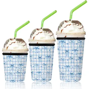 3 Pack  Iced Coffee Insulator Sleeve -   Neoprene Insulated Sleeve for Cold/Hot Beverages, Cold Drink Sleeves for 16-32oz Coffee Cup, Bow Gingham Cup Insulator Sleeves for Girl