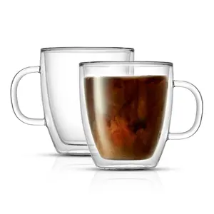 Savor Double Wall Glass Coffee Mugs, 13.5 oz
