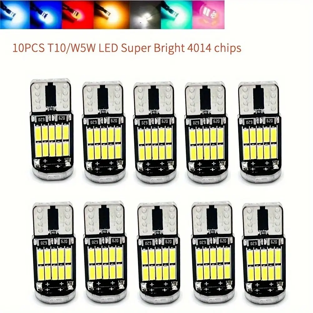 10PCS Car LED Light Bulb T10 W5W 194 501 Led Bulbs Decoding No Error Car Interior Light Roof 26 Light Beads, Decoding 4014, Brighten Your Car Interior, Led Interior Car Lights, Car Interior Lighting, Led Lights For Car!