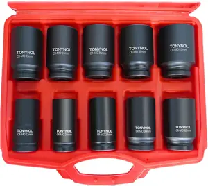 3/4 Inch Drive Deep Impact Socket Set,6-Point,Metric Size(22mm to 41mm),10 Pcs,Cr-Mo.Heavy Duty Impact Socket Set,With a Storage Case.