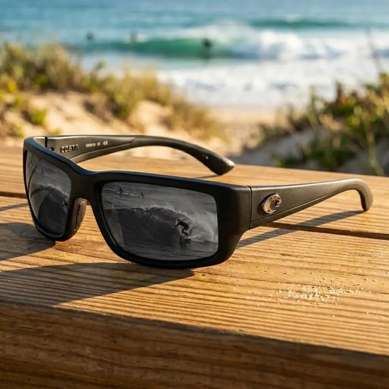 COSTA Del Mar Polarized Sunglasses for Men, Durable Black Frame Green Mirror Lens Sport Shades for Driving Fishing Outdoor Wear Full Box
