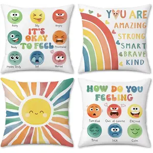 Calming Corner Throw Pillow Covers 18 x 18 Inch Sun Rainbow Calm Down Corner Counseling Office  Haves Feelings Positive Mental  Cushion Case for  Office Gifts Set of 4