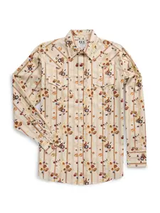 Men's Ely Cattleman Long Sleeve Wallpaper Floral Print Western Snap Shirt- Ecru, 100% cotton, Flap Pockets, Western Yokes Casual Classic