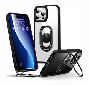 XYZ for iPhone 11 12 13 14 15 16 17 Pro Max Case with Stand, Phone Case with Double Ring Holder [Adjustable & Foldable] Protective Translucent Matte Cover iphone  12  promax