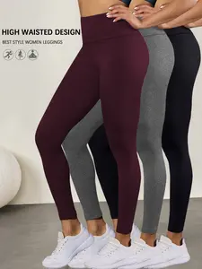 3 Pack Super Soft Elastic Waist Skinny Sports Leggings for Women, Pilates Leggings, High Waisted Tummy Control No See Through Workout Yoga Running Pants Leggings, Womens Clothing